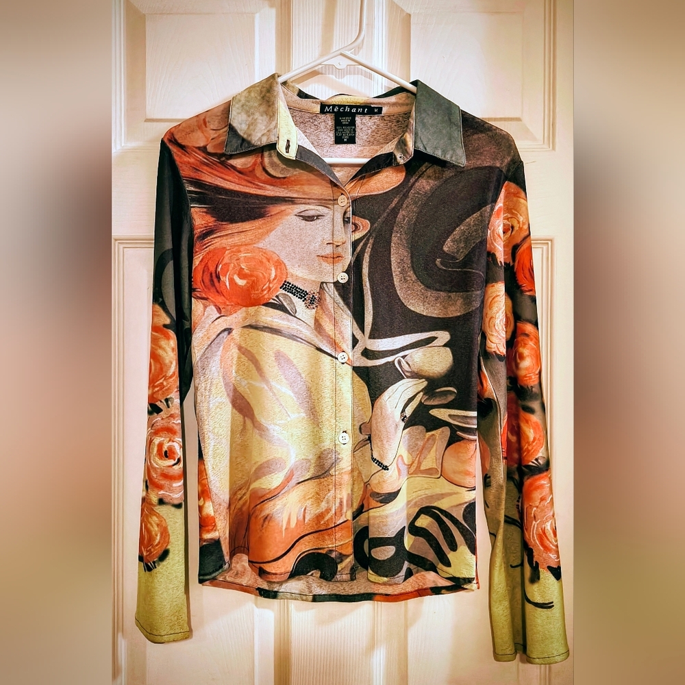 Vintage Multicolor Artistic Print Shirt. M - Picture 3 of 5